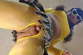 Sissy Ponyboy In Yellow Pantyhose With Tiny Dick Dancing And Showing Her Super Body - free porn video