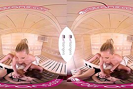 VRB TRANS Valentine's threesome with two hot babes in sauna VR Porn - free porn video