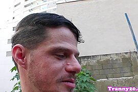 Tattooed tgirl tugs before cum over bigtits - free porn video