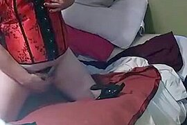 TS Cristy Red Corset Cumshot to Music - free porn video