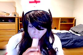 Cute Crossdresser Nurse Blows Dildo - free porn video