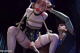 Gagged Ginger Trans Mounted On Sybian - free porn video