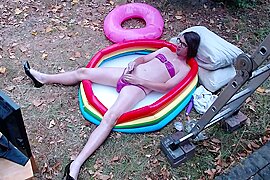 Outdoor Wam Sissy Gurl In Pink Pvc Micro Bikini Oiled Up And Drenched In Milky Water Plays With Herself No Cum - free porn video