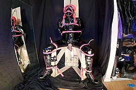 Strapped To Fucking Machine Chair In Pvc Catsuit Gagged In Chastity - free porn video