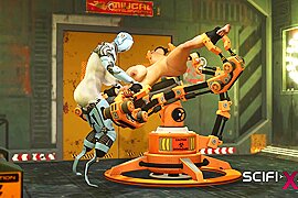 I just want your dick! Robot shemale fucks a sexy cuffed busty brunette in the sci-fi lab - free porn video