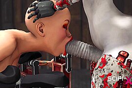 A hot bald young hottie gets fucked by a sex cyborg in the dungeon (18+) - free porn video