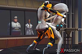 Shemale sex cyborg fucks hard an alien in the underground and secret US military base - free porn video